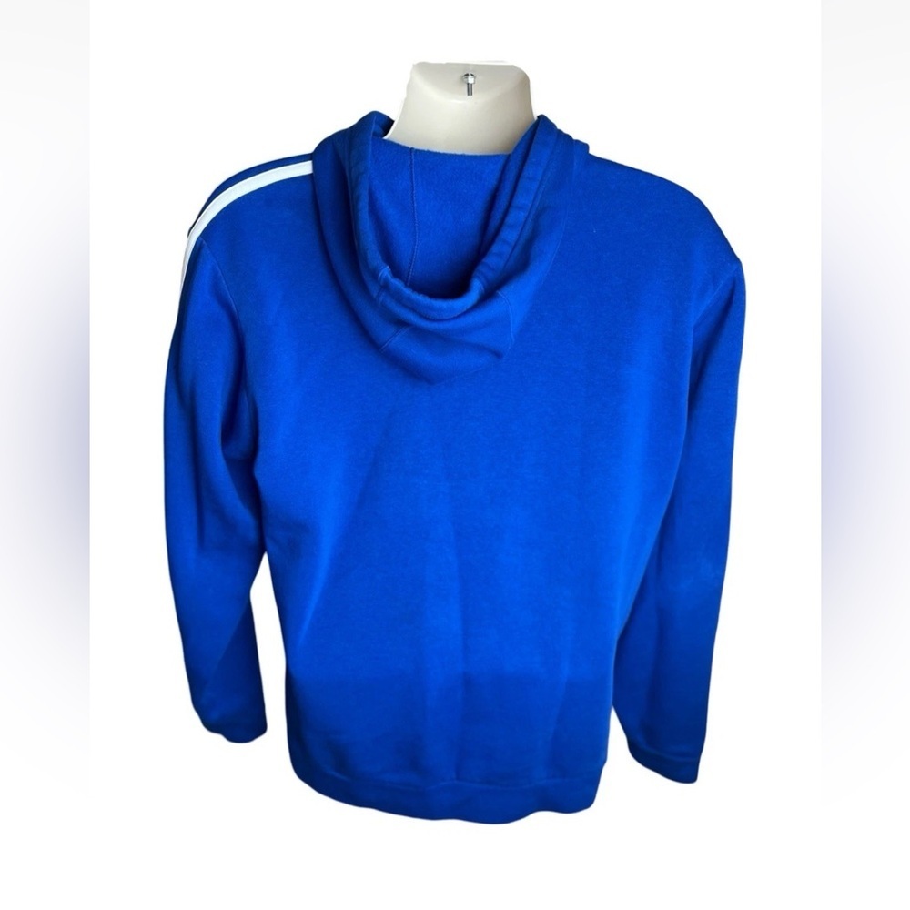 Adidas Hoodie Men's M Medium Blue Pullover White Stripes Logo Long Sleeve - Picture 2 of 8